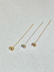 White Gold Heart Threader Earrings