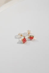 Coral & Diamond Stud Earrings