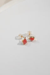 Coral & Diamond Stud Earrings
