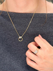 0.124 Carat Natural Diamond Round Necklace In 14K Yellow Gold