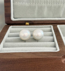 12.8mm White South Sea Cultured Pearl Stud Earrings