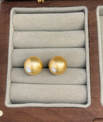 13.3mm Golden South Sea Cultured Pearl Stud Earrings