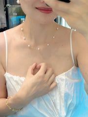 Mikimoto Akoya Cultured Pearl Station Necklace Yellow Gold