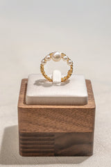 Akoya Pearl Spring Ring In 18K Yellow Gold