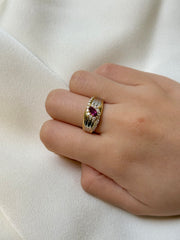Vintage Ring in 18K Yellow Gold&PT900 With Ruby & Natural Diamond
