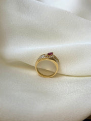 Vintage Ring in 18K Yellow Gold&PT900 With Ruby & Natural Diamond