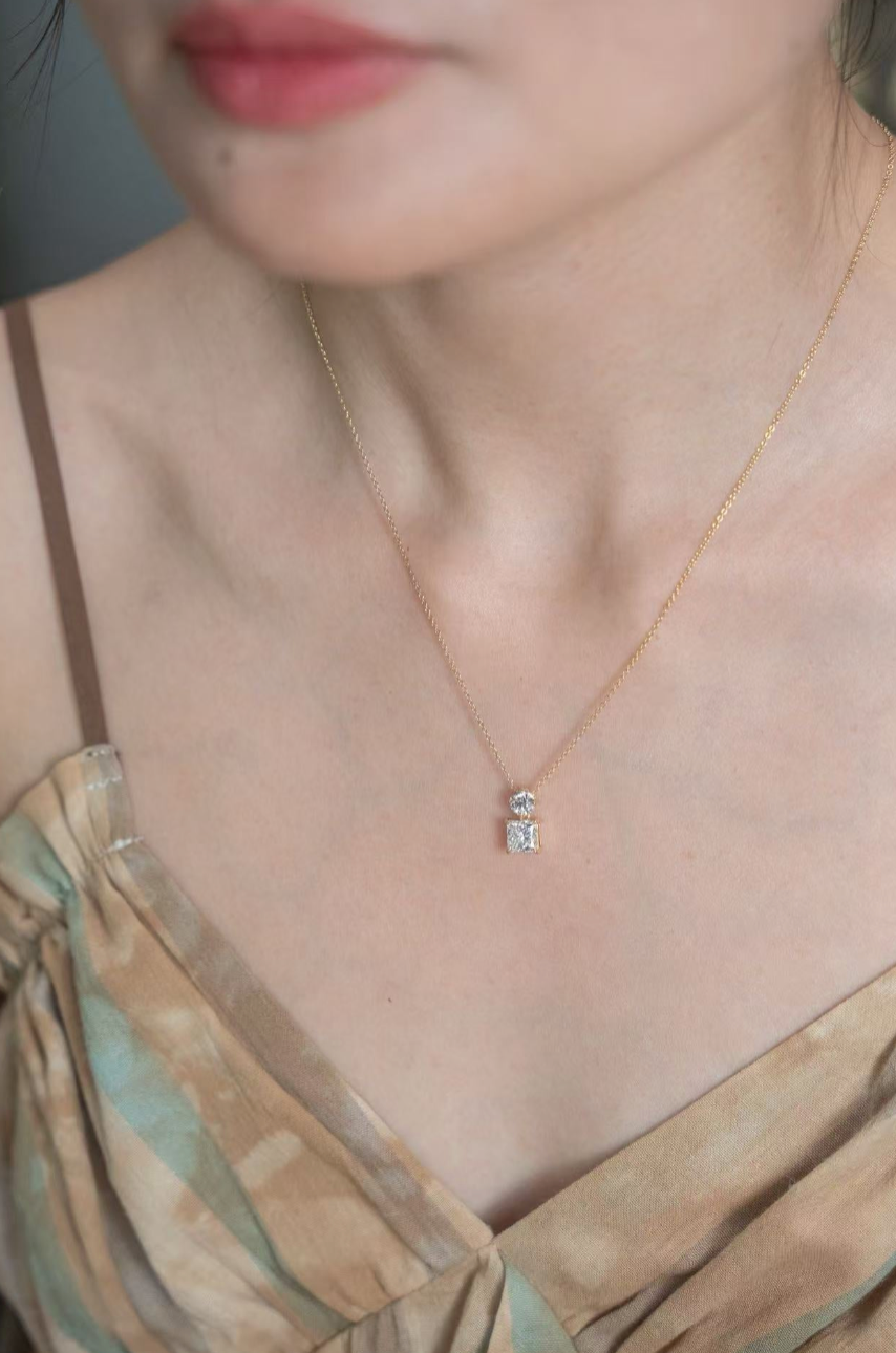 2 Carat Square&Round Lab Grown Diamond Necklace