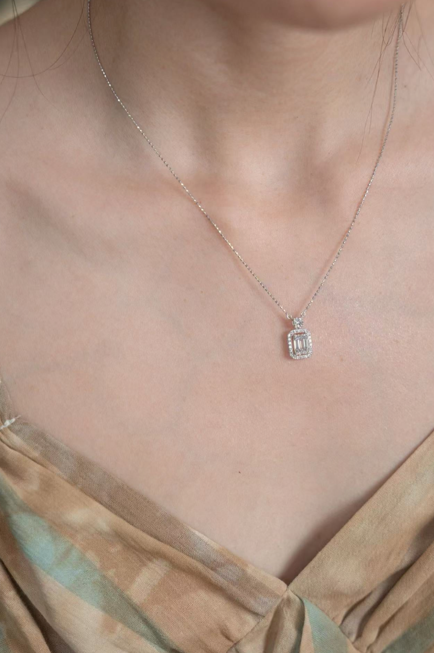 1.3 Carat Emerald Cut Lab Grown Diamond Necklace