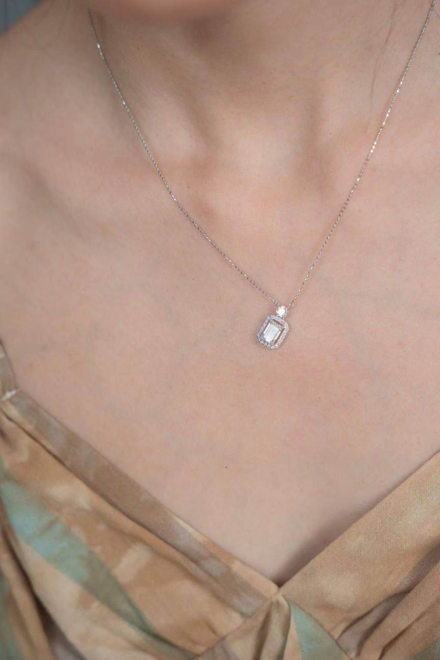1.3 Carat Emerald Cut Lab Grown Diamond Necklace