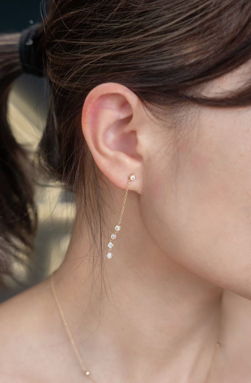 Long Dangle Post Lab Grown Diamond Stud Earrings