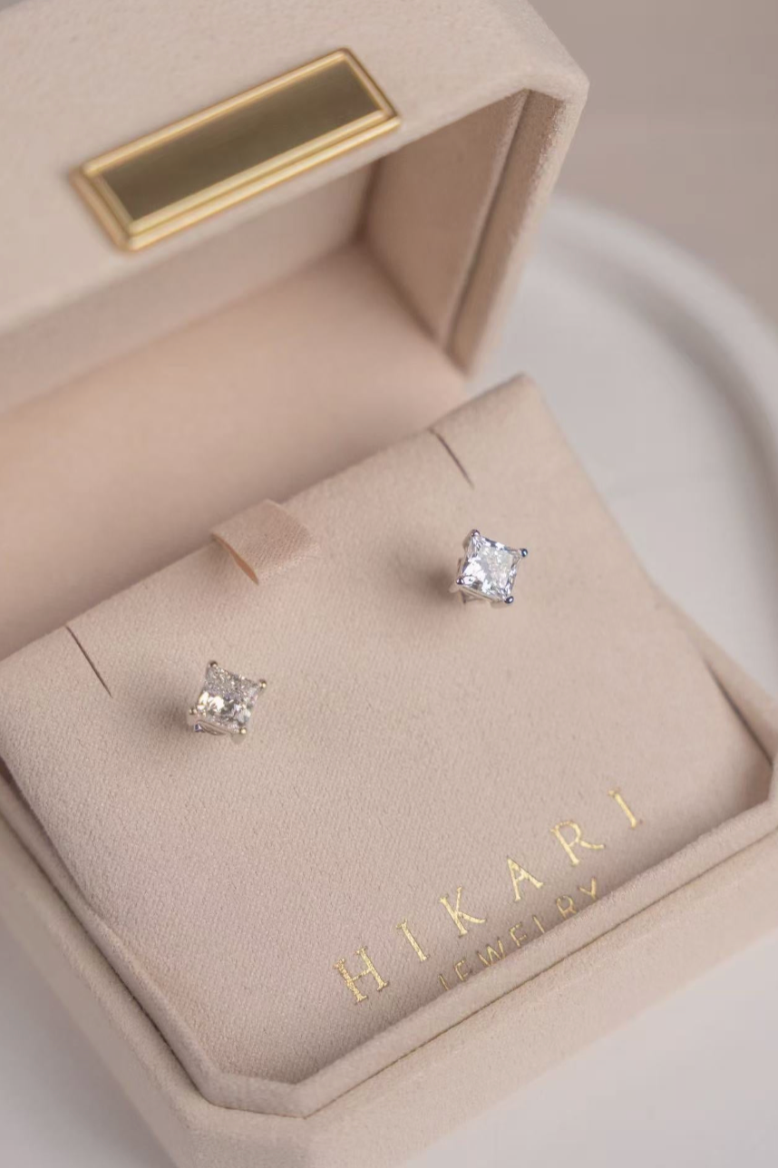 2 Carat Total Square Lab Grown Diamond Stud Earrings
