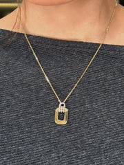 0.154 Carat Natural Diamond Square Necklace In 14K Yellow Gold