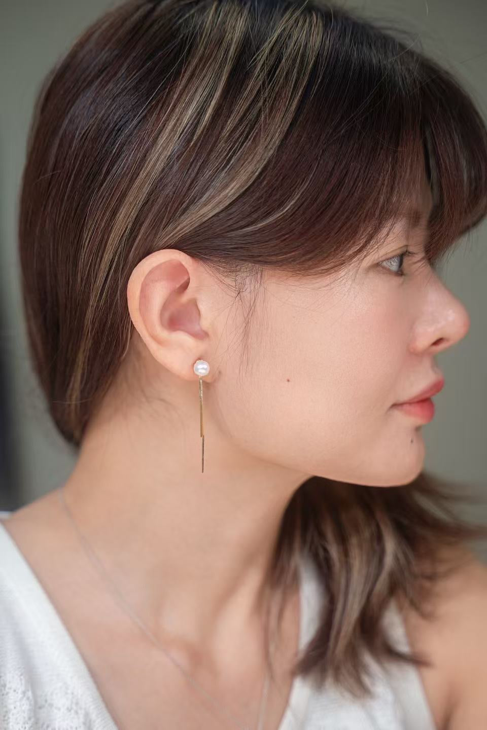 6-6.5mm Akoya Cultured Pearl With Snake Chain Earrings