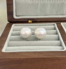 13-14mm White South Sea Cultured Pearl Stud Earrings