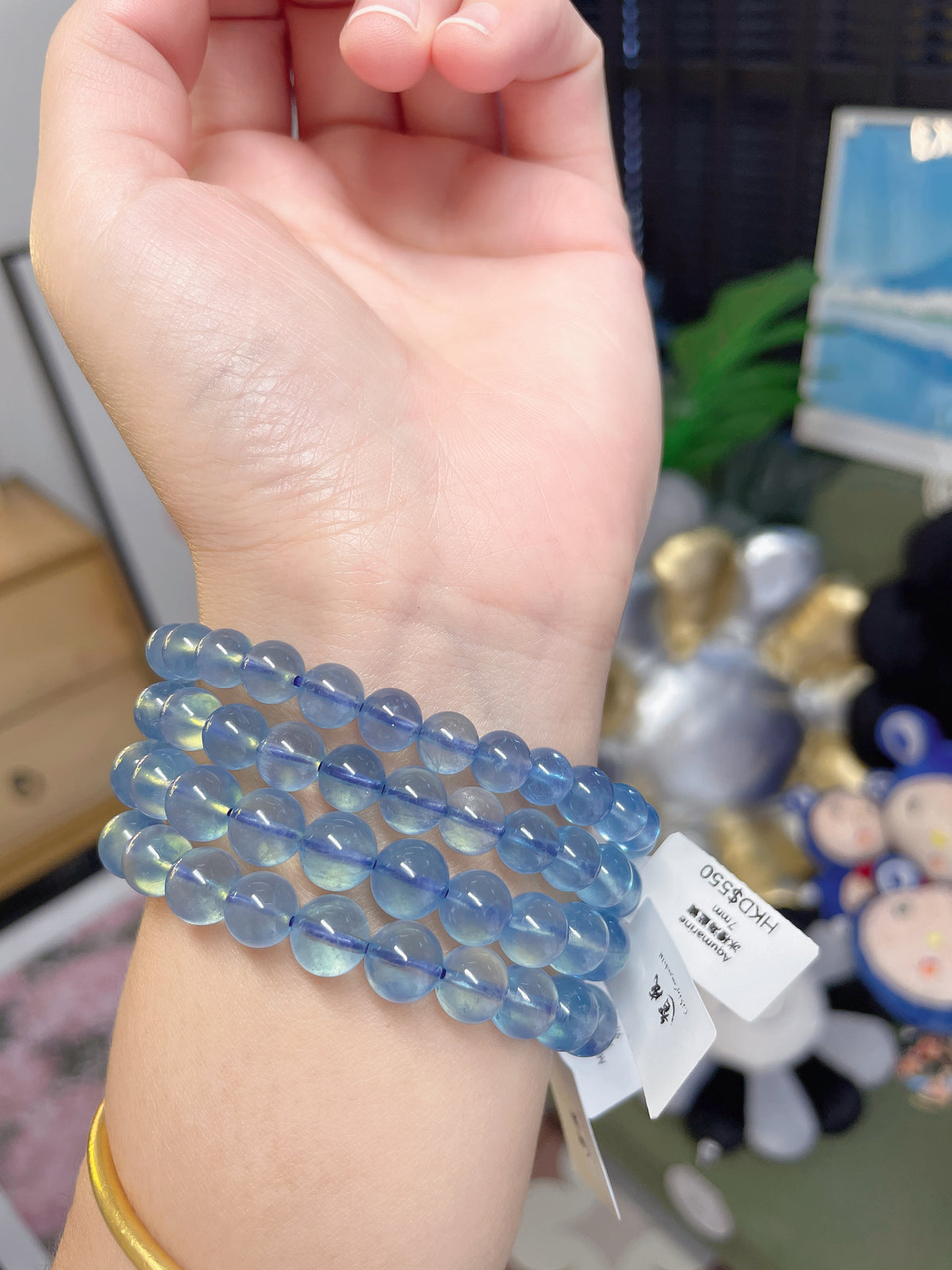 冰种海蓝宝9mm 手围14.5-16cm可带
