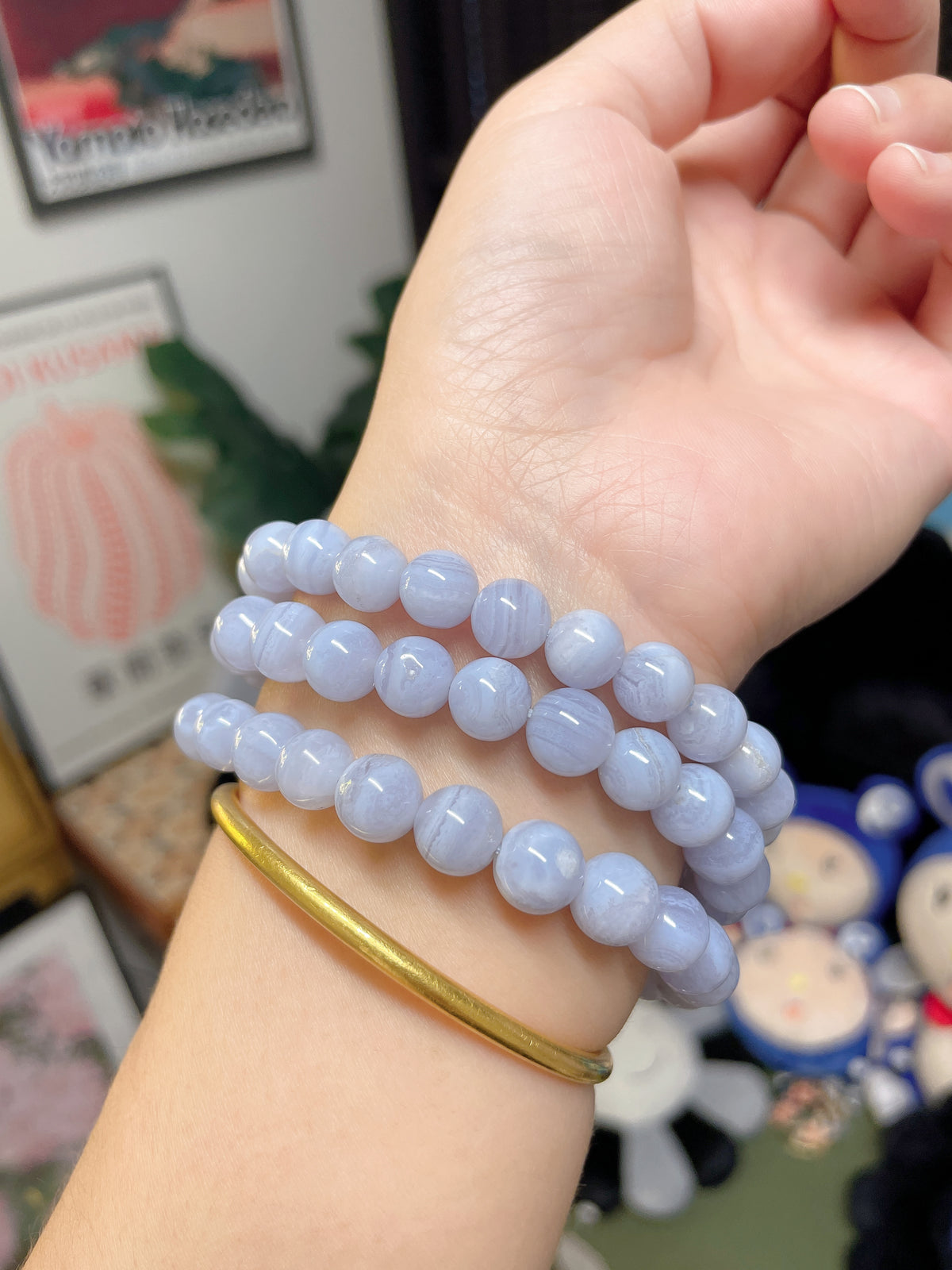 蓝纹玛瑙9mm 手围14.5-16cm可带