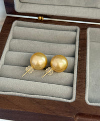 13.3mm Golden South Sea Cultured Pearl Stud Earrings