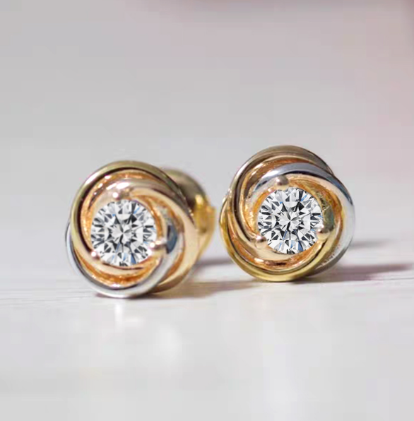 0.56 Carat Lab Grown Diamond Three-color In 18K Gold Stud Earrings