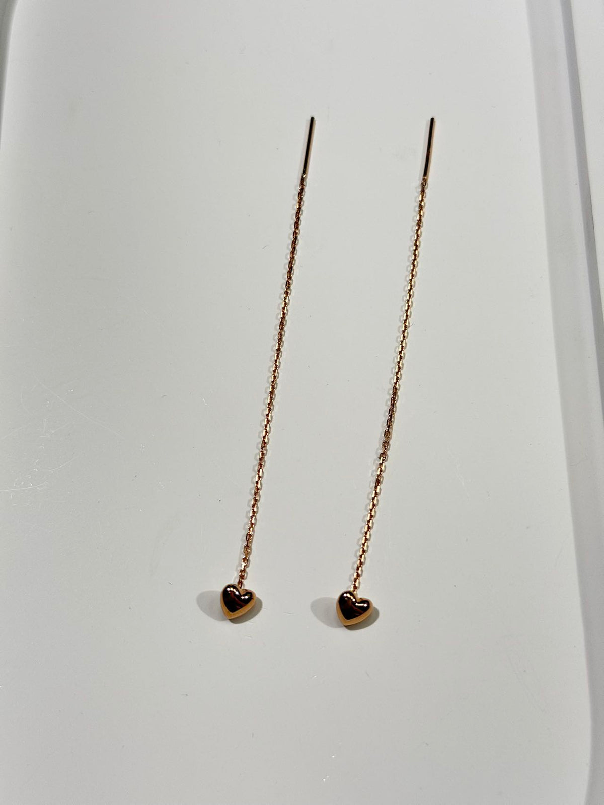 Rose Gold Heart Threader Earrings