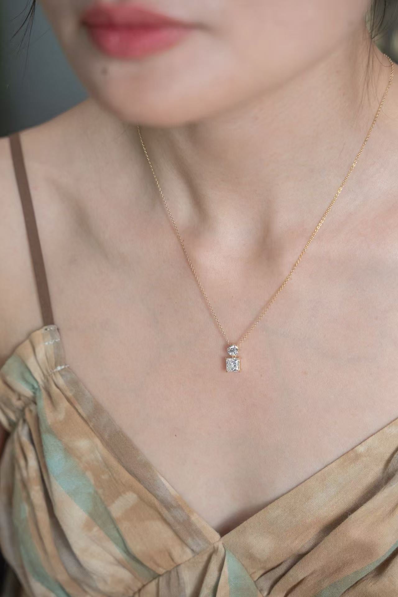 Square&Round Diamond Necklace