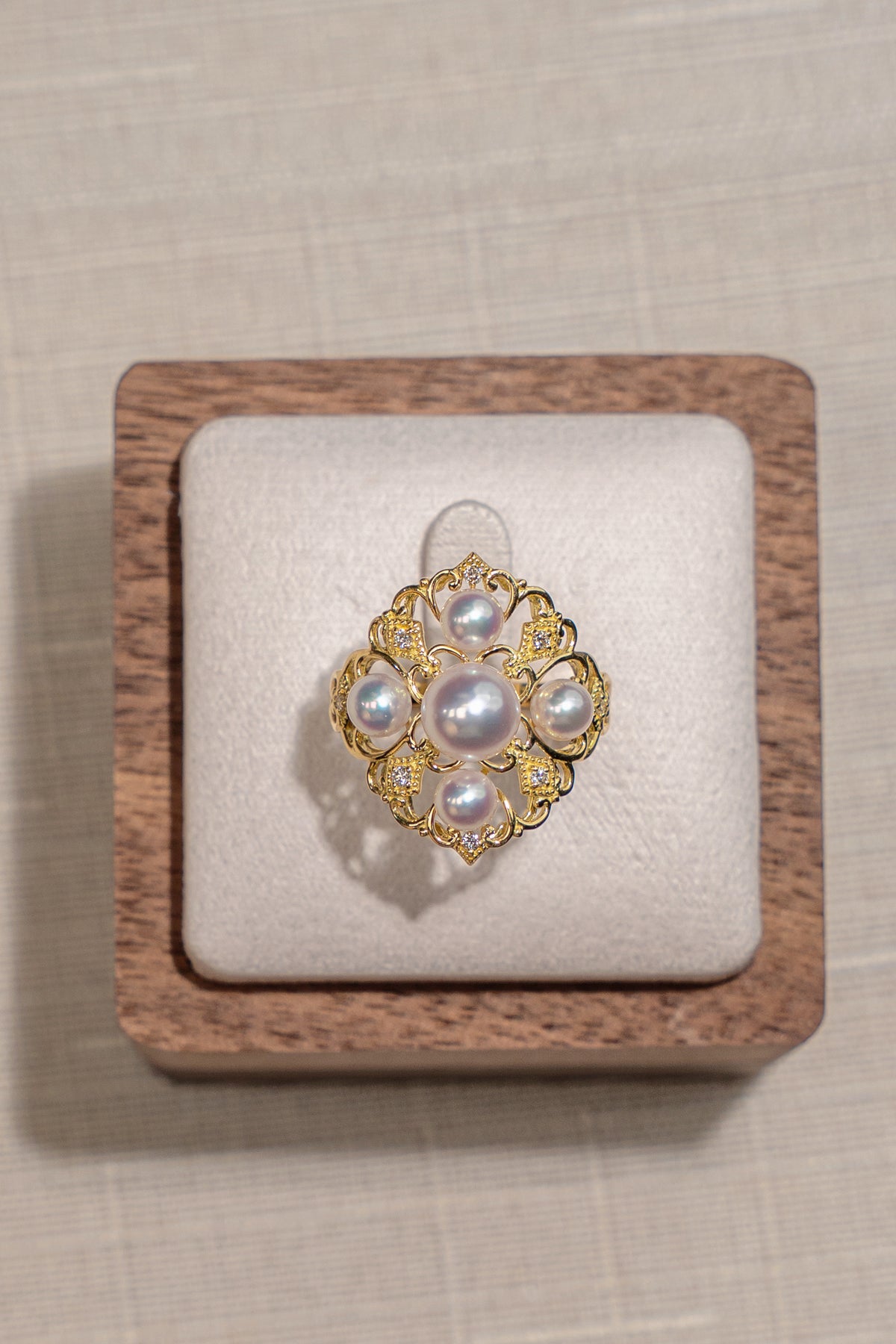 4-6.5mm Akoya Pearl Ring In 18K Yellow Gold