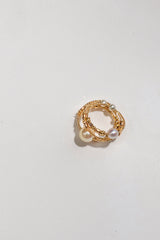 Baby Akoya&Feather Gold Pearl Spring Pinky Ring
