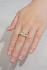 Akoya Pearl Spring Ring In 18K Yellow Gold
